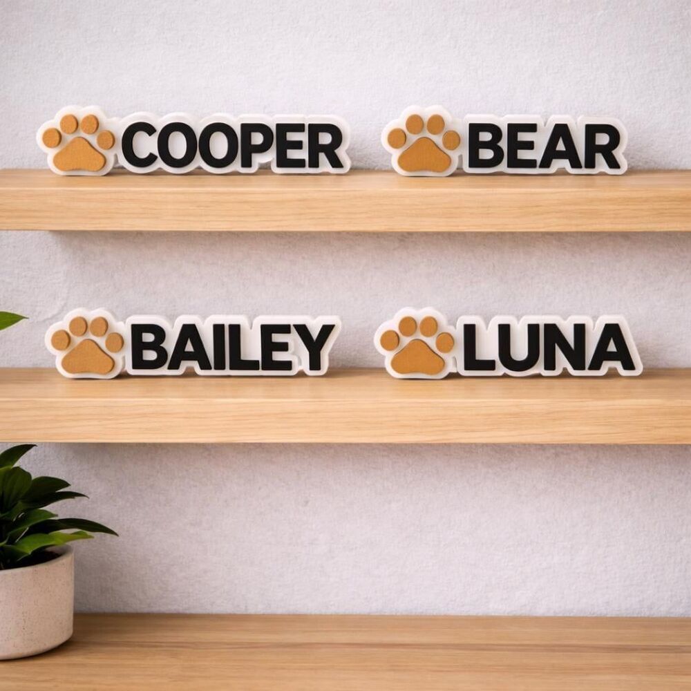 Custom Pet Name Sign with Paw Print | Personalized Dog Name 3D Printed Gift